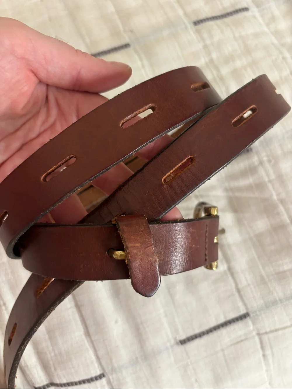 Madewell Brown Leather Belt with Brass Buckle